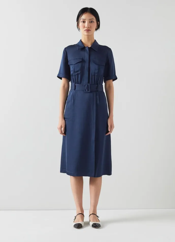 LKBennett Dresses Women Luna Navy Viscose UtilityStyle Shirt Dress