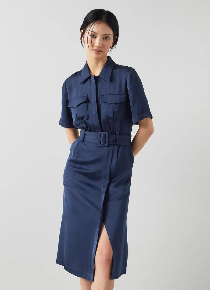 LKBennett Dresses Women Luna Navy Viscose UtilityStyle Shirt Dress