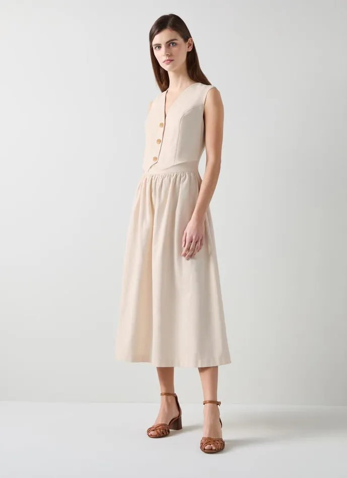 LKBennett Dresses Women Pernille Cream Waistcoat Cotton Mix Dress