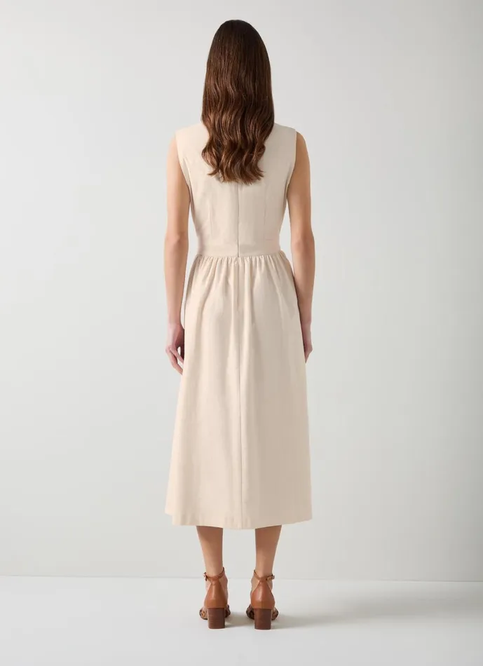 LKBennett Dresses Women Pernille Cream Waistcoat Cotton Mix Dress