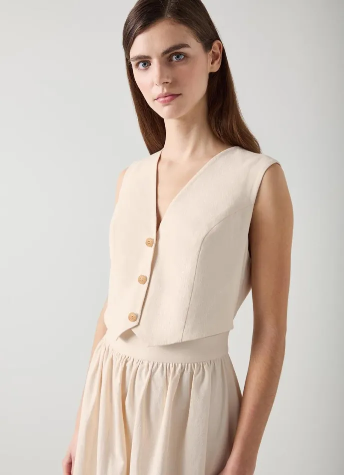 LKBennett Dresses Women Pernille Cream Waistcoat Cotton Mix Dress