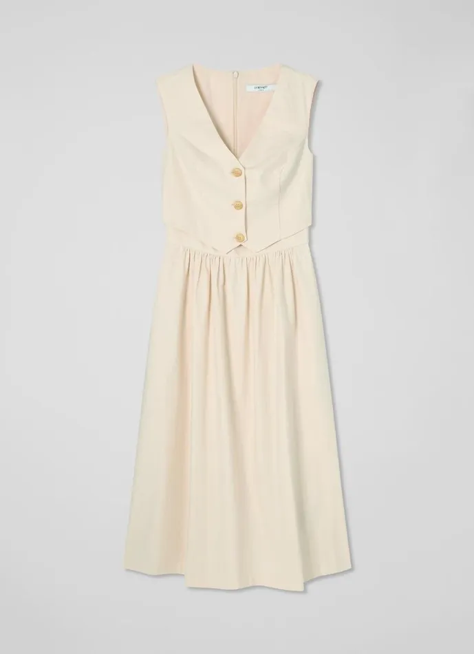 LKBennett Dresses Women Pernille Cream Waistcoat Cotton Mix Dress