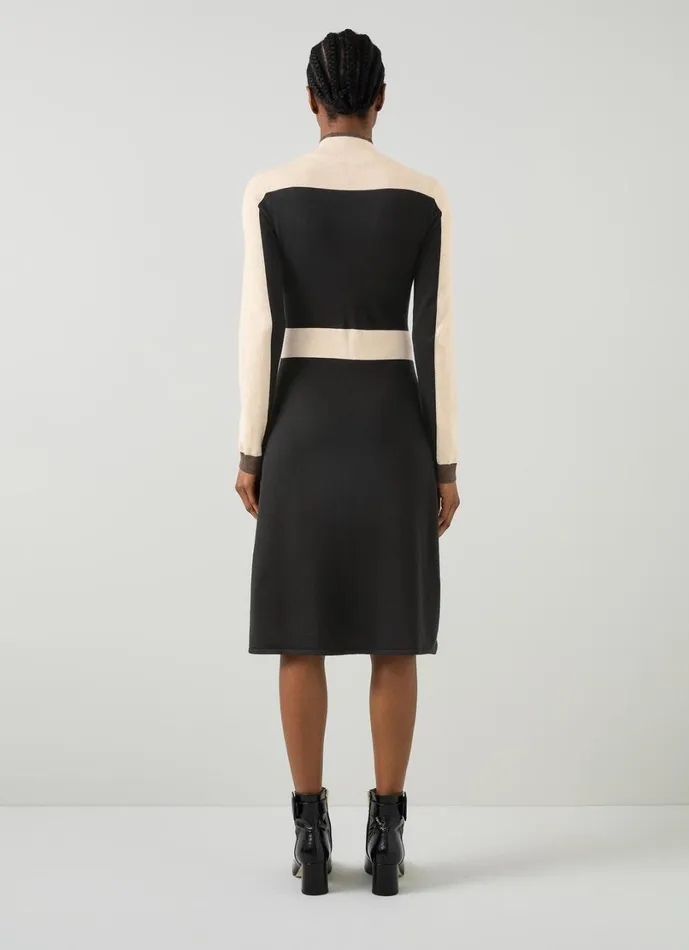 LKBennett Dresses Women Selma Colour Block Wool Knitted Dress LKBennett Dresses Women Selma Colour Block Wool Knitted Dress