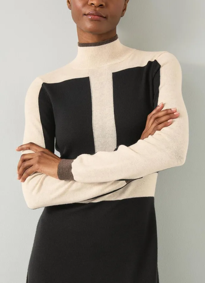 LKBennett Dresses Women Selma Colour Block Wool Knitted Dress LKBennett Dresses Women Selma Colour Block Wool Knitted Dress