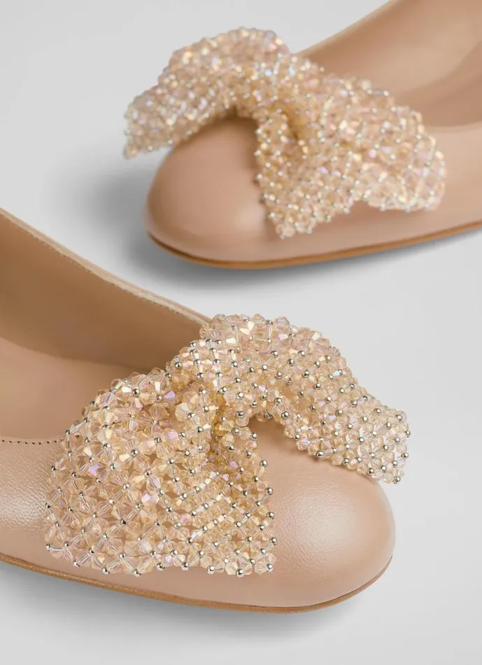LKBennett Flats Women Christa Beige Leather Sparkle Bow Flats LKBennett Flats Women Christa Beige Leather Sparkle Bow Flats