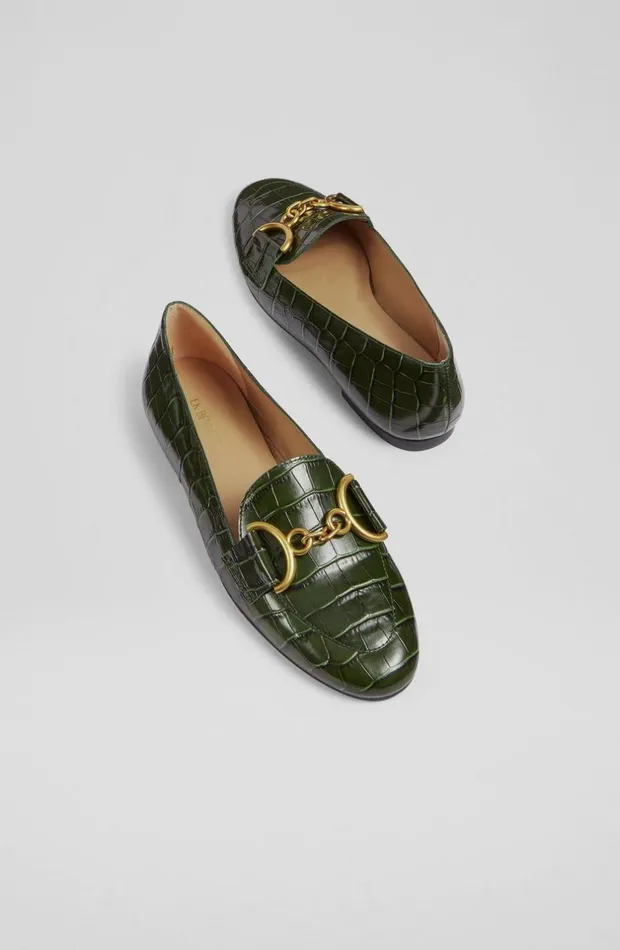 LKBennett Flats Women Daphne Green CrocEffect Leather Loafers LKBennett Flats Women Daphne Green CrocEffect Leather Loafers