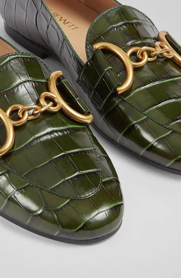 LKBennett Flats Women Daphne Green CrocEffect Leather Loafers LKBennett Flats Women Daphne Green CrocEffect Leather Loafers