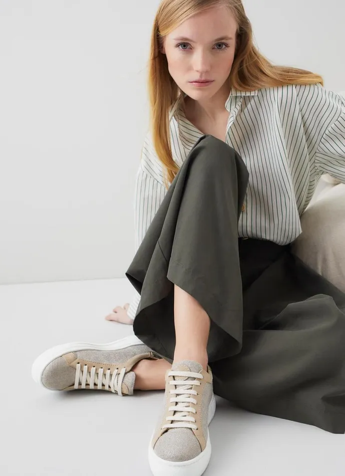 LKBennett Flats Women LKB Lift Gold Fabric And Beige Suede Flatform Trainers