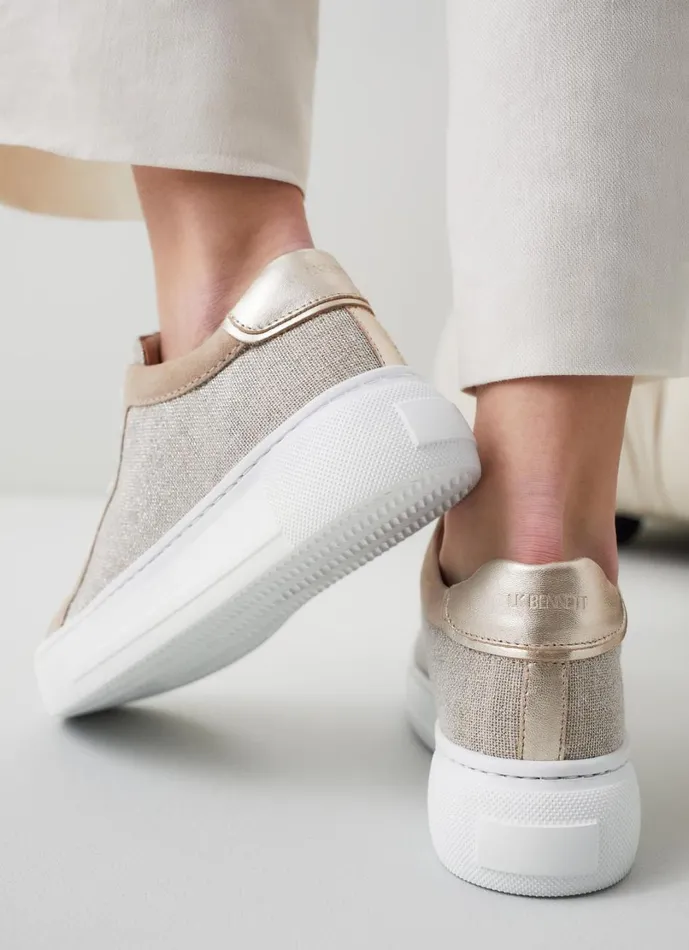LKBennett Flats Women LKB Lift Gold Fabric And Beige Suede Flatform Trainers