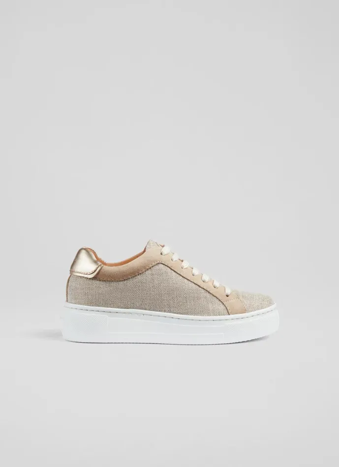 LKBennett Flats Women LKB Lift Gold Fabric And Beige Suede Flatform Trainers
