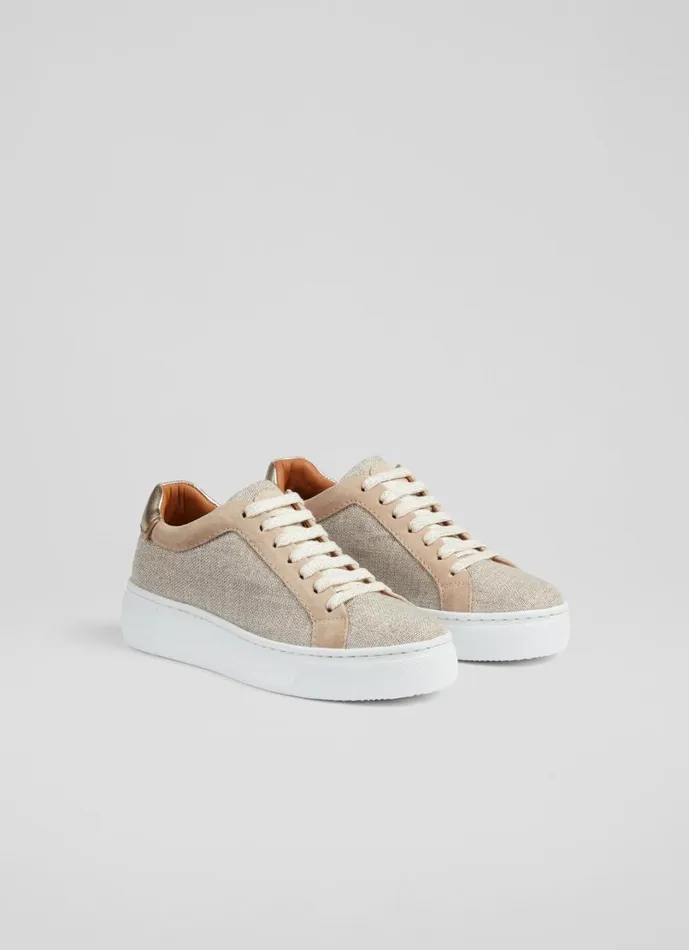 LKBennett Flats Women LKB Lift Gold Fabric And Beige Suede Flatform Trainers
