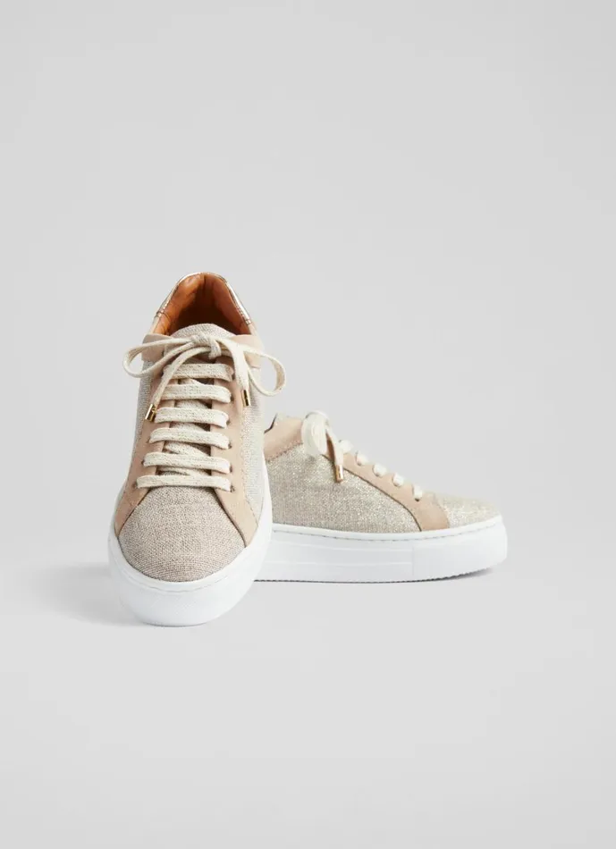 LKBennett Flats Women LKB Lift Gold Fabric And Beige Suede Flatform Trainers