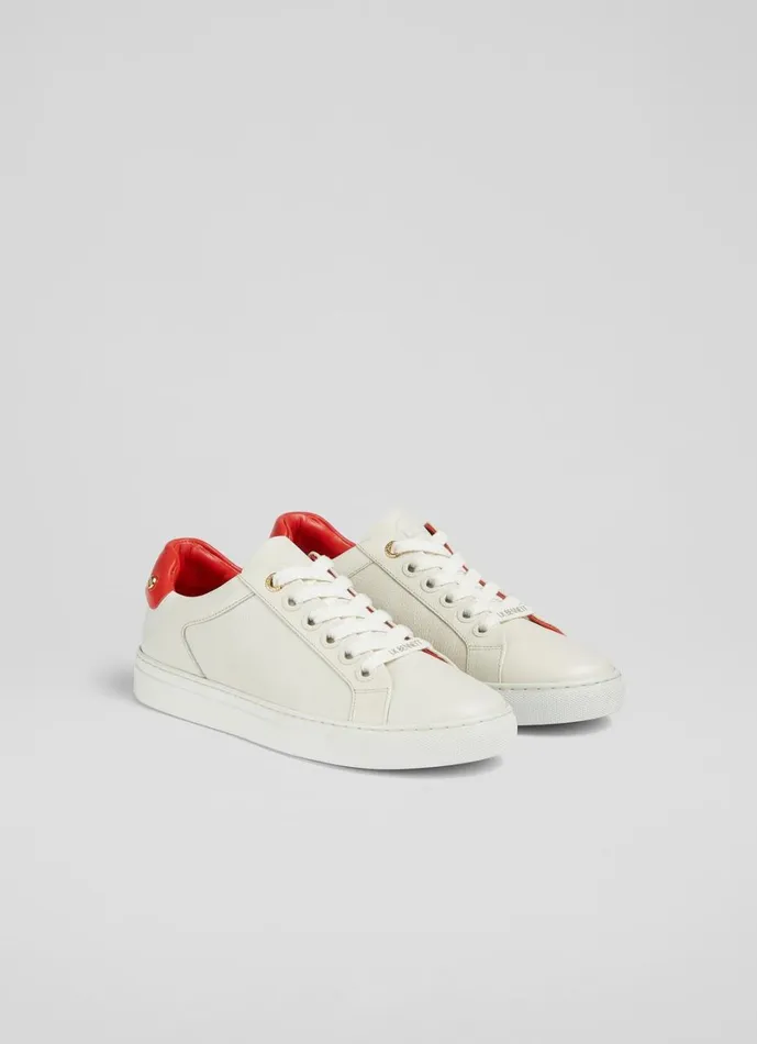 LKBennett Flats Women Signature White And Red Leather Classic Stud Trainer