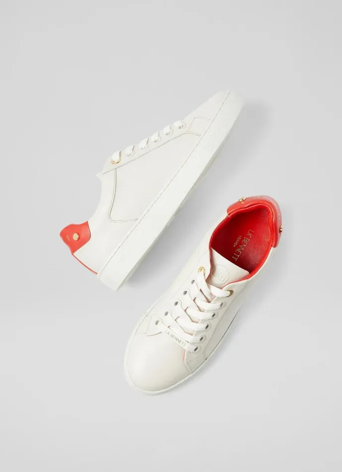 LKBennett Flats Women Signature White And Red Leather Classic Stud Trainer