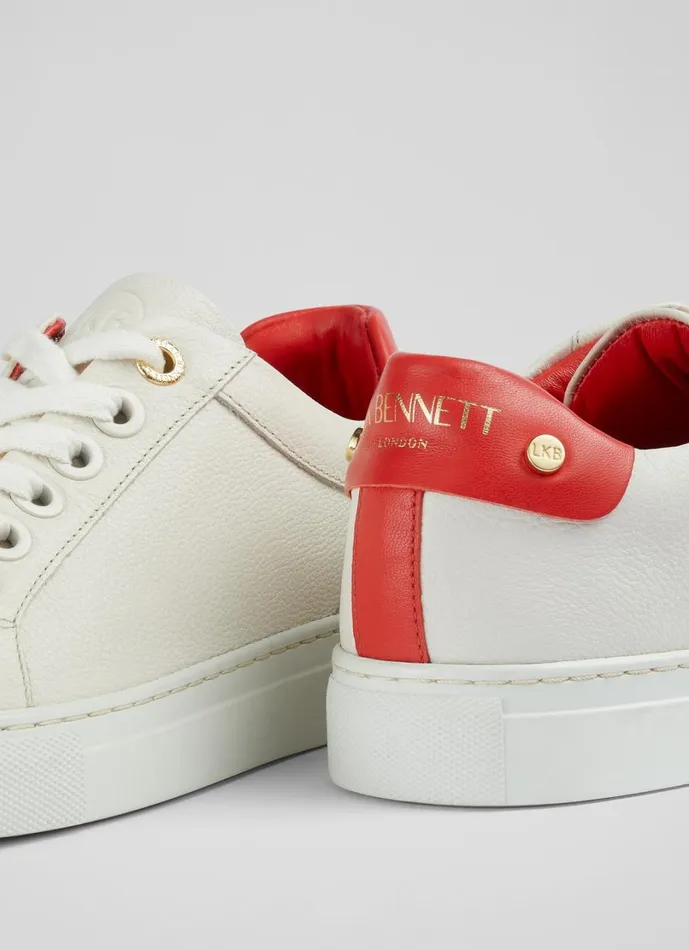 LKBennett Flats Women Signature White And Red Leather Classic Stud Trainer