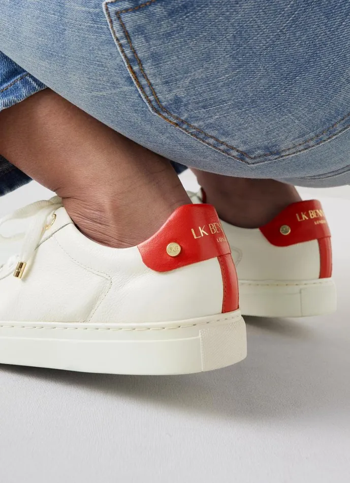 LKBennett Flats Women Signature White And Red Leather Classic Stud Trainer