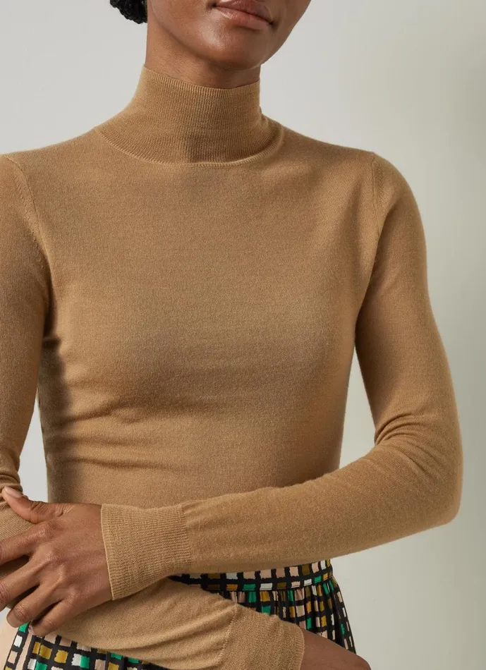 LKBennett Knitwear Women Allie Camel Roll Neck Knitted Top LKBennett Knitwear Women Allie Camel Roll Neck Knitted Top