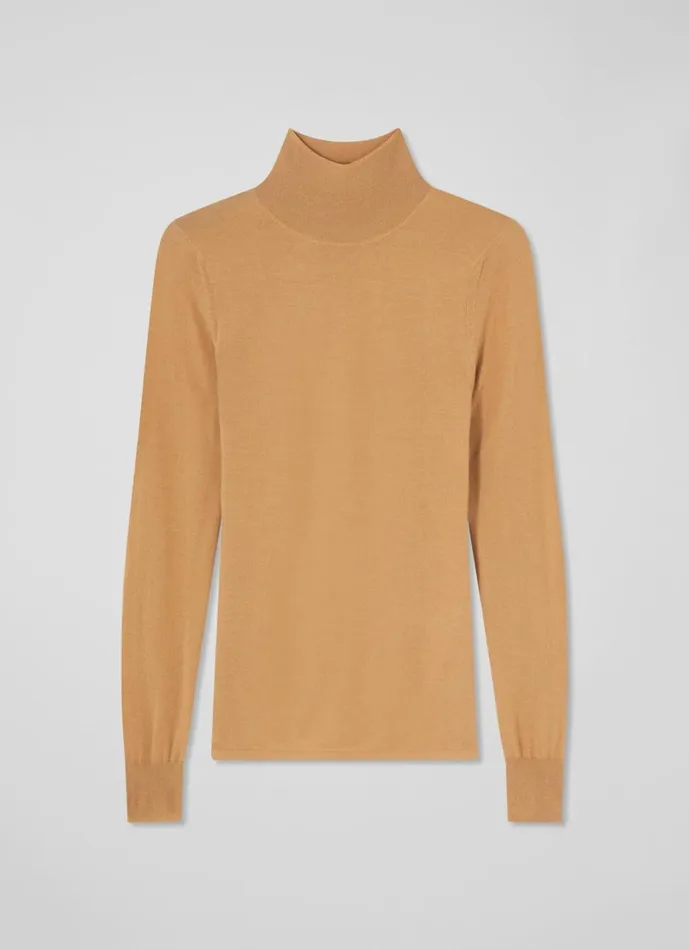 LKBennett Knitwear Women Allie Camel Roll Neck Knitted Top LKBennett Knitwear Women Allie Camel Roll Neck Knitted Top