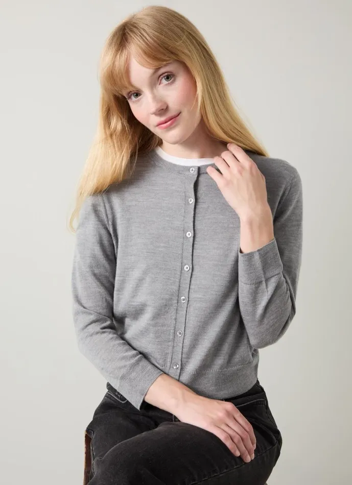 LKBennett Knitwear Women Bonnie Grey Crew Neck Cardigan