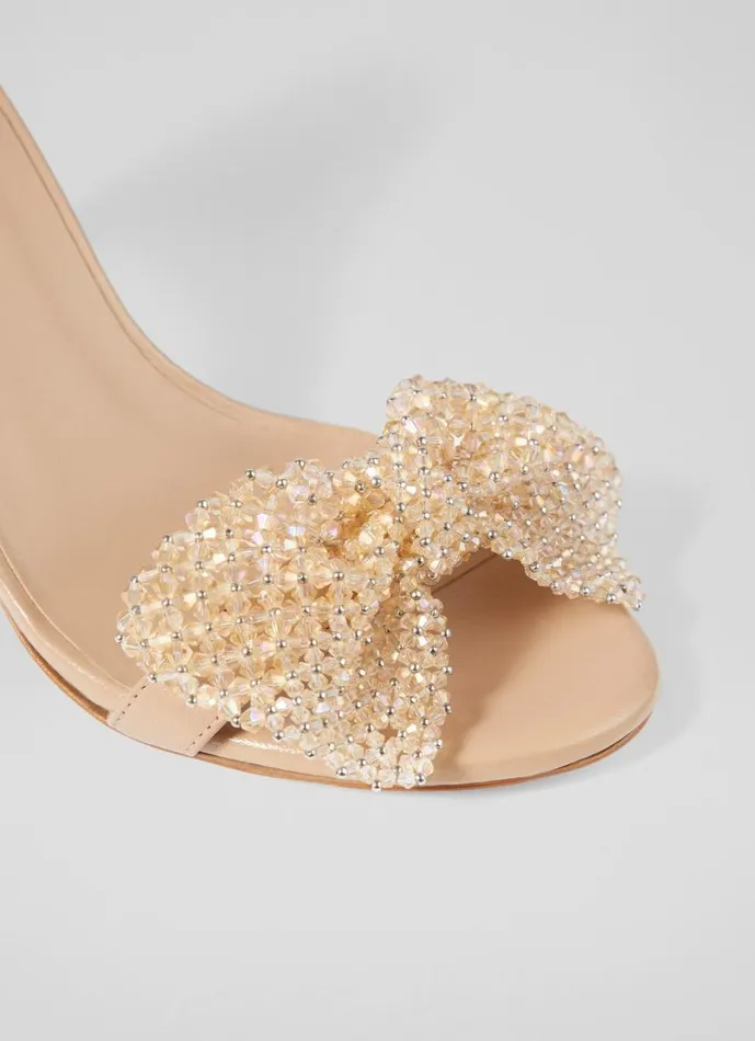 LKBennett Sandals Women Cristabel Beige Leather Sparkle Bow Sandals
