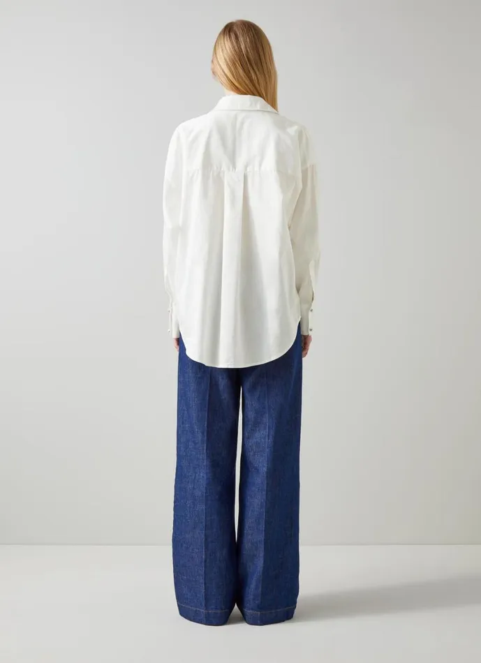 LKBennett Shirts And Blouses Women Beatrice White Cotton CeramicButton Shirt