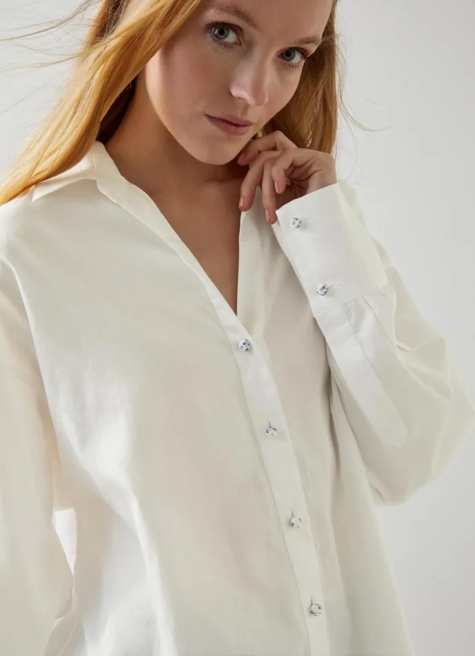LKBennett Shirts And Blouses Women Beatrice White Cotton CeramicButton Shirt