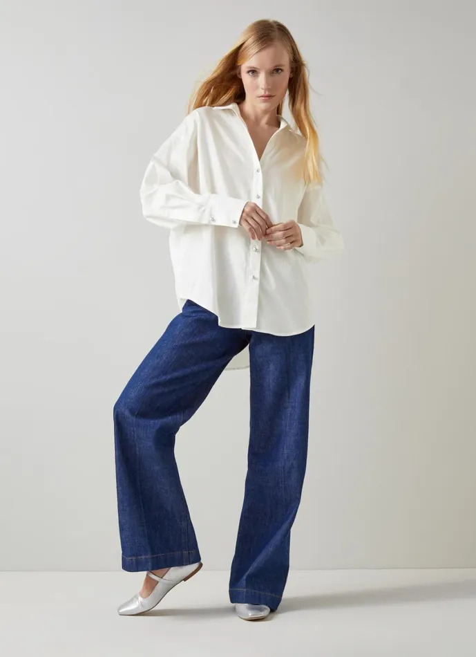 LKBennett Shirts And Blouses Women Beatrice White Cotton CeramicButton Shirt