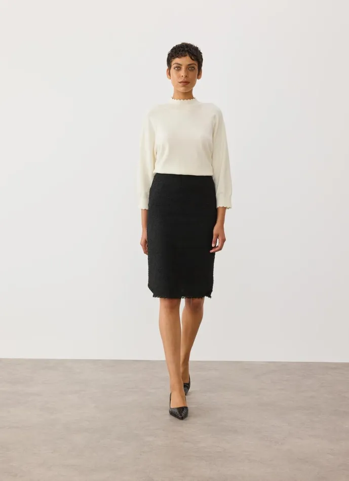 LKBennett Skirts Women Lara Black Recycled Cotton Italian Tweed Skirt