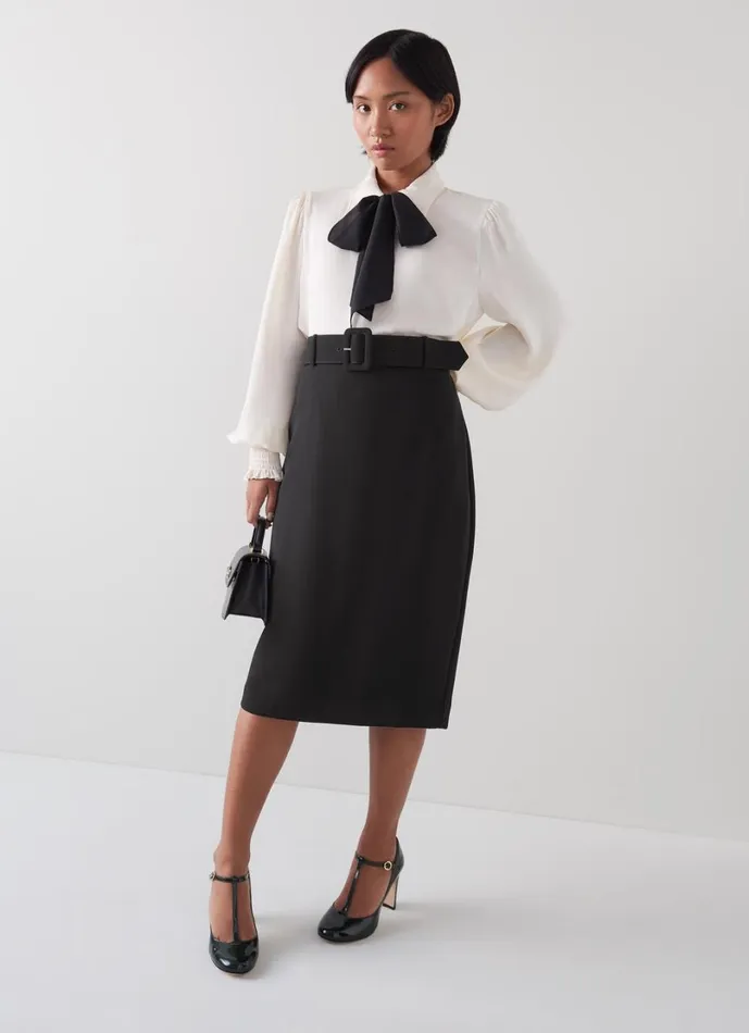 LKBennett Skirts Women Tabitha Petite Black Belted Crepe Pencil Skirt LKBennett Skirts Women Tabitha Petite Black Belted Crepe Pencil Skirt