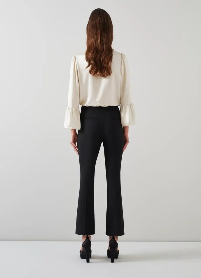 LKBennett Tops Women Agnes Birch Satin Top With Frill Cuff LKBennett Tops Women Agnes Birch Satin Top With Frill Cuff