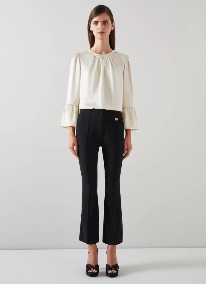 LKBennett Tops Women Agnes Birch Satin Top With Frill Cuff LKBennett Tops Women Agnes Birch Satin Top With Frill Cuff