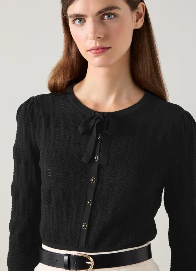 LKBennett Tops Women Freida Black Pointelle Detail Knitted Top LKBennett Tops Women Freida Black Pointelle Detail Knitted Top