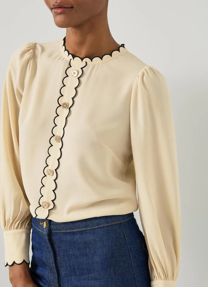 LKBennett Tops Women Jemima Birch and Black Blouse LKBennett Tops Women Jemima Birch and Black Blouse
