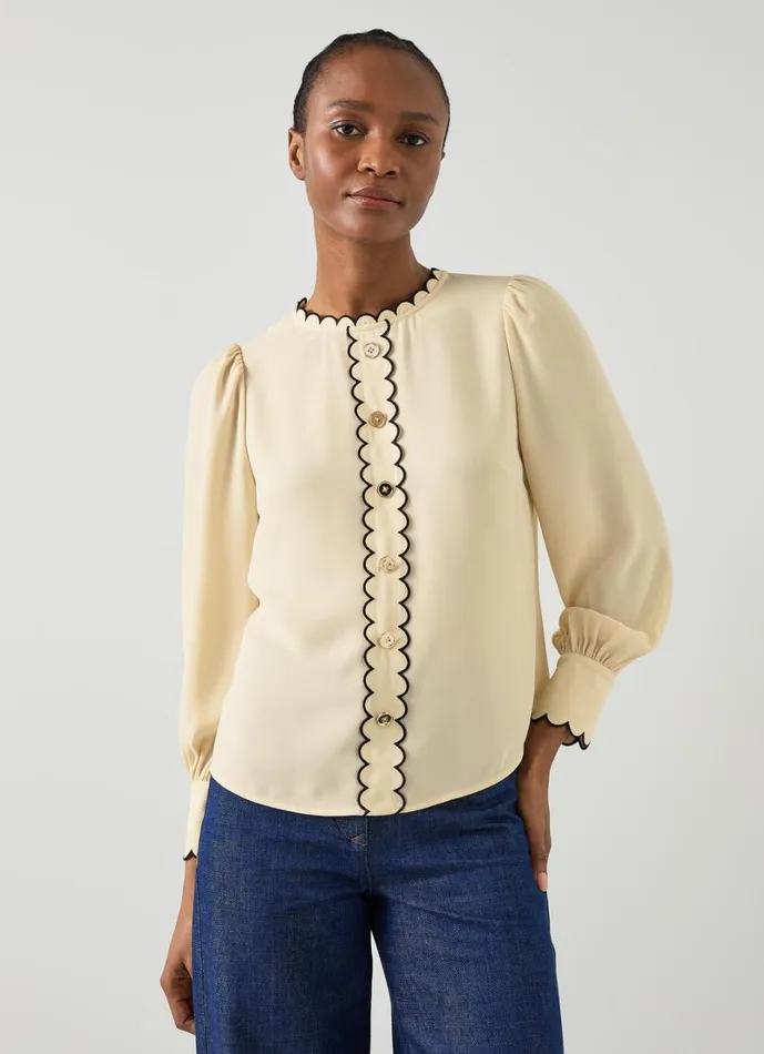LKBennett Tops Women Jemima Birch and Black Blouse LKBennett Tops Women Jemima Birch and Black Blouse