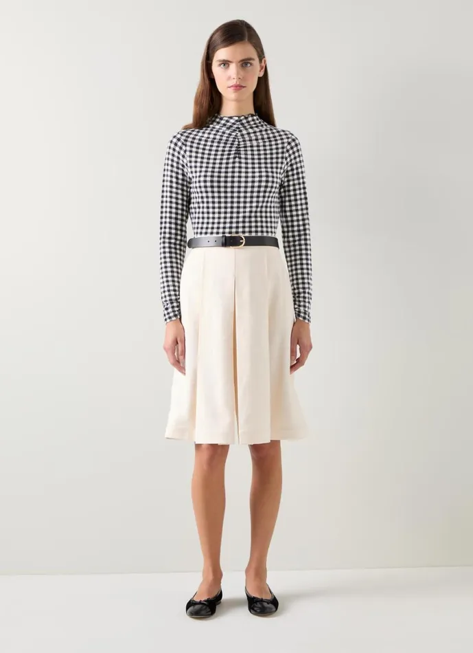 LKBennett Tops Women Laurie Black and Cream Gingham ECOVERO Print Top