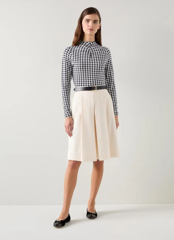 LKBennett Tops Women Laurie Black and Cream Gingham ECOVERO Print Top