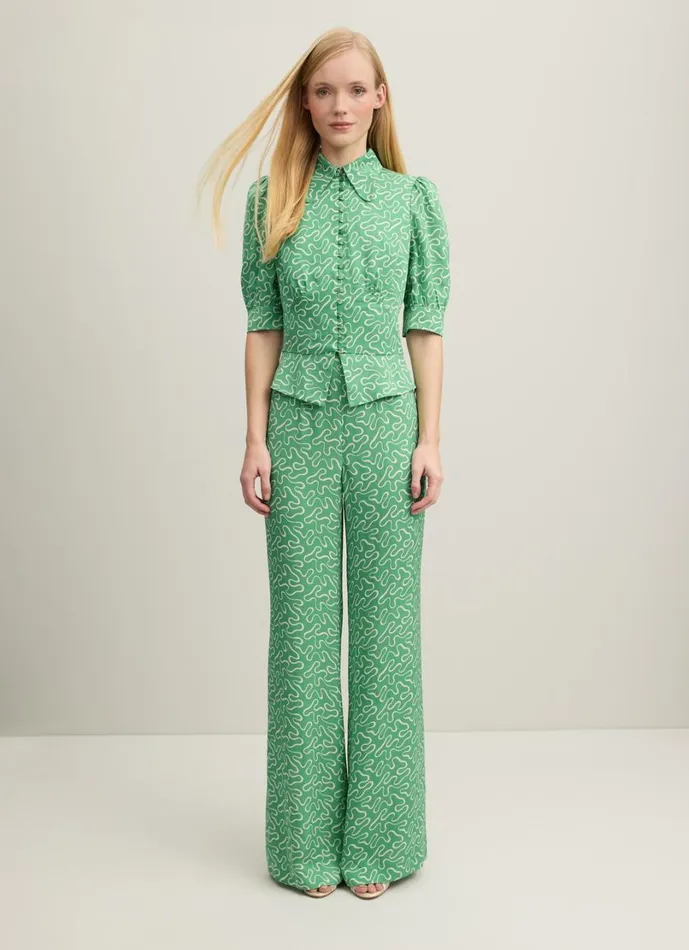 LKBennett Trousers Women Esme Green And Cream Ribbon Print Trousers