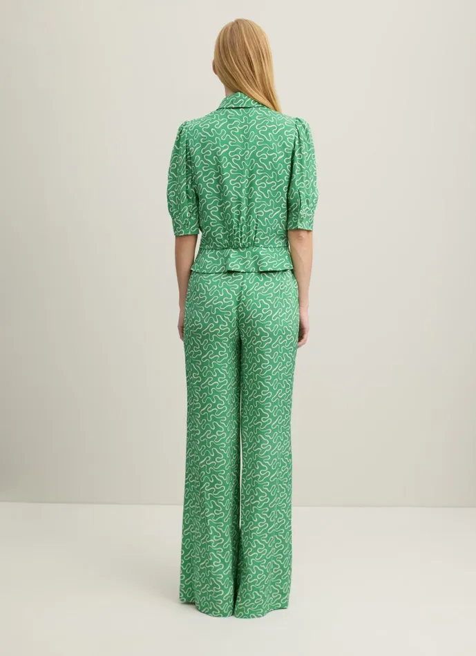 LKBennett Trousers Women Esme Green And Cream Ribbon Print Trousers