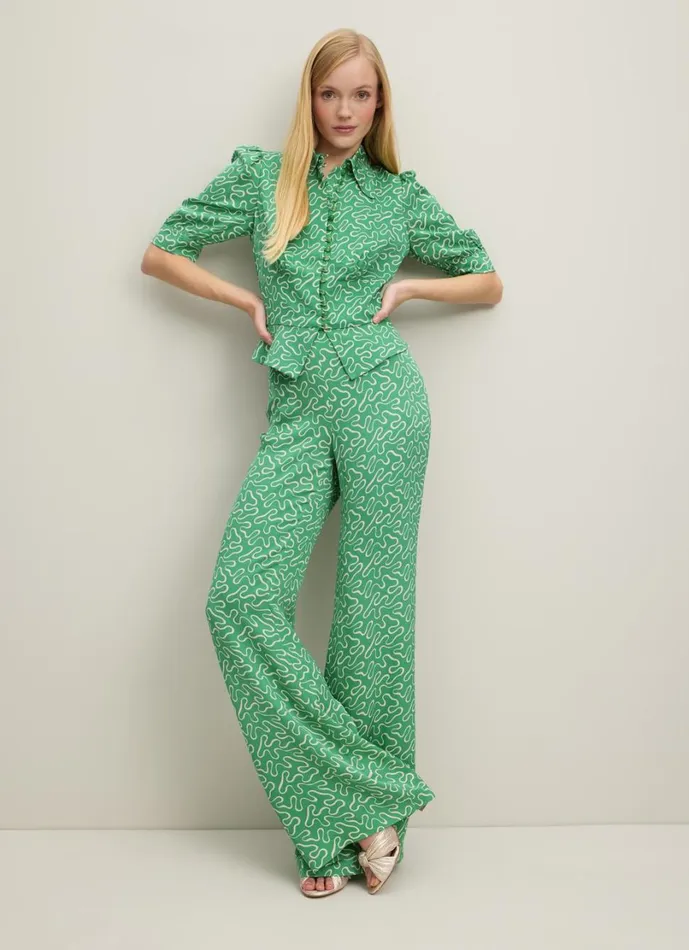 LKBennett Trousers Women Esme Green And Cream Ribbon Print Trousers