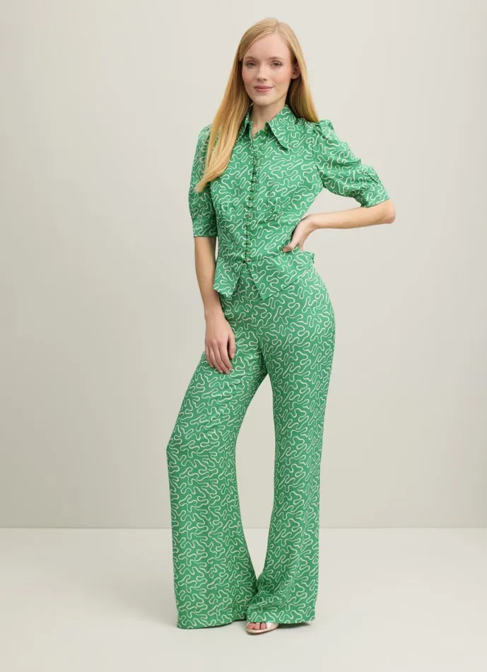 LKBennett Trousers Women Esme Green And Cream Ribbon Print Trousers