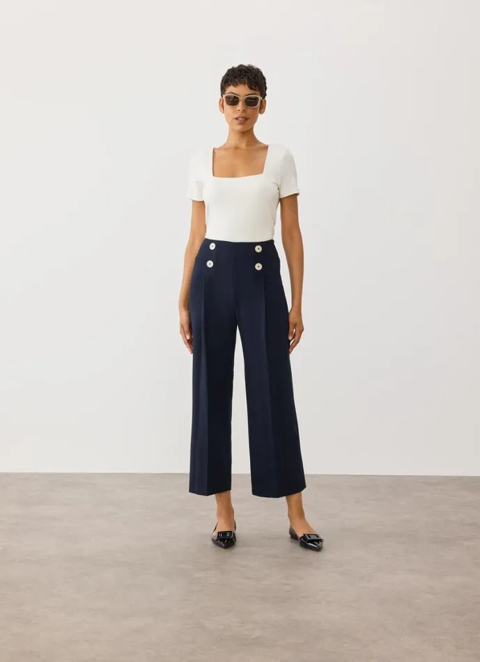 LKBennett Trousers Women Parker Navy Recycled Crepe Wide Leg Trousers