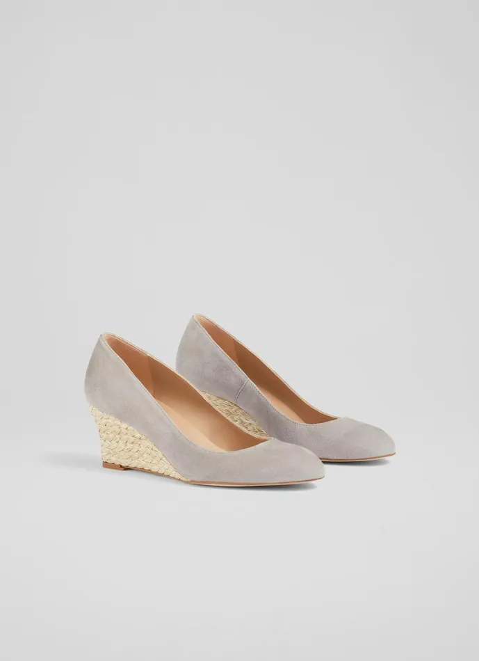LKBennett Wedges Women Eevi Grey Suede Espadrille Wedges