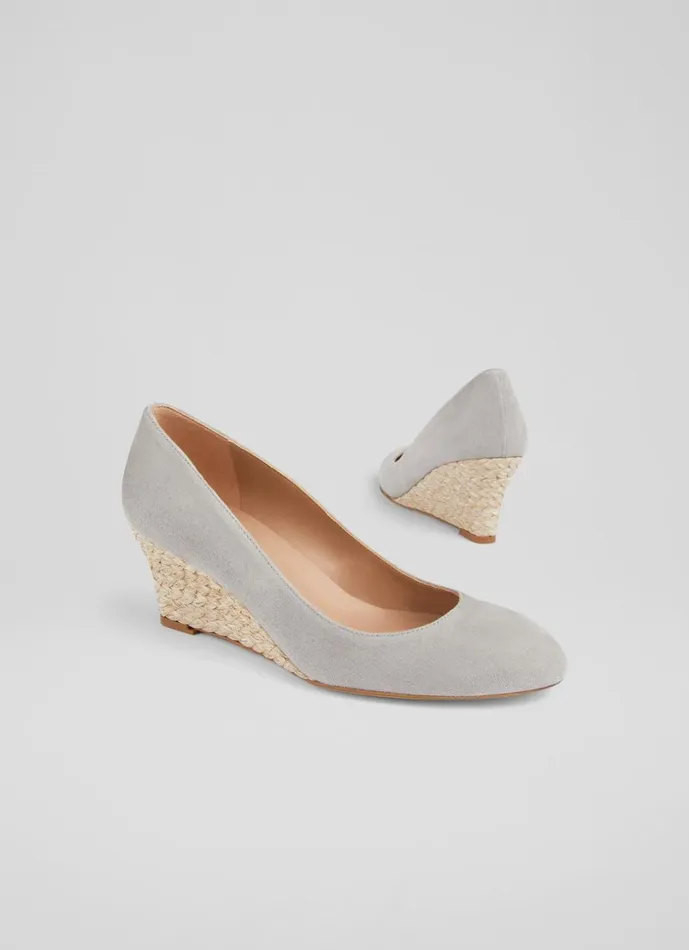 LKBennett Wedges Women Eevi Grey Suede Espadrille Wedges