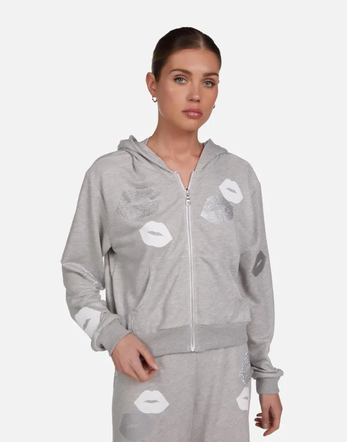 Lachelle Crystal Multi Lips Heather Grey Women039s Lauren Moshi Hoodies
