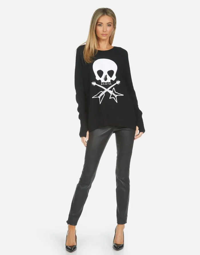 Ladona Music Skull Black Women039s Lauren Moshi Sweaters and Knits