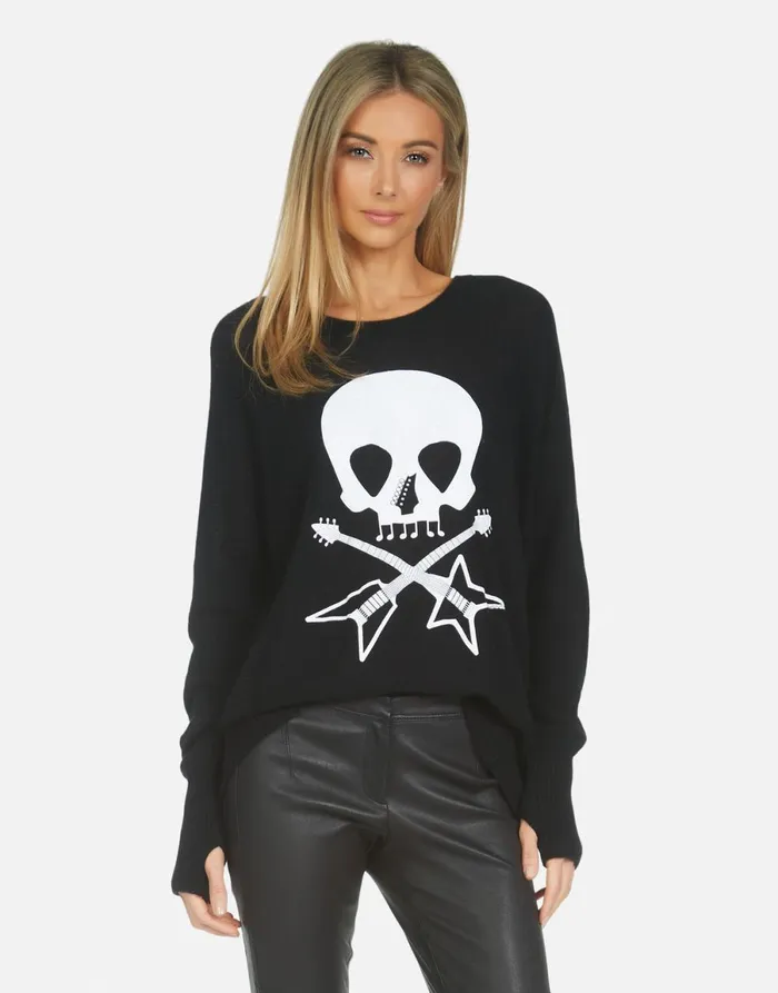 Ladona Music Skull Black Women039s Lauren Moshi Sweaters and Knits