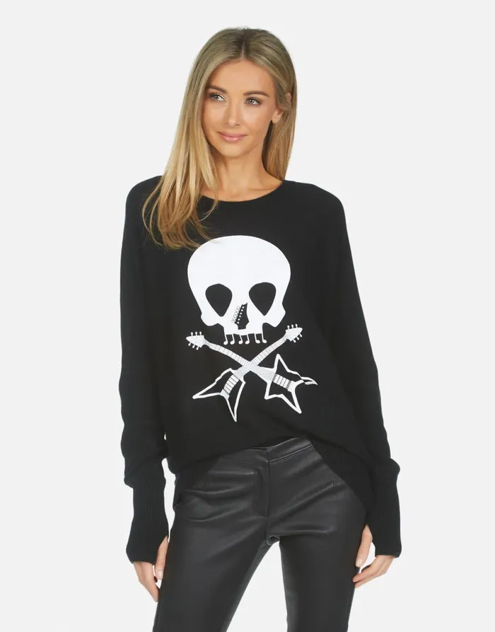 Ladona Music Skull Black Women039s Lauren Moshi Sweaters and Knits