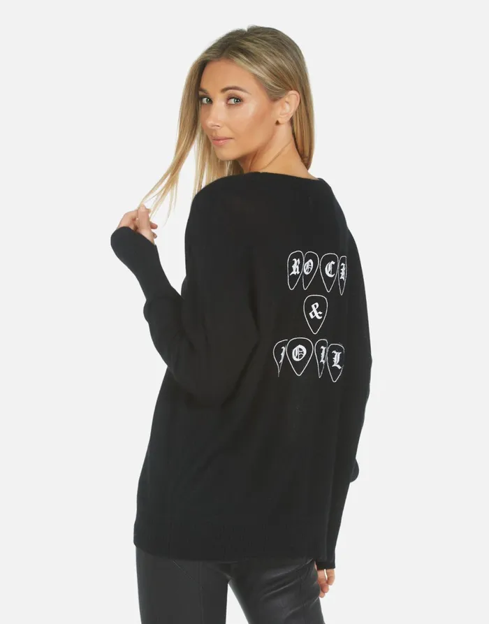Ladona Music Skull Black Women039s Lauren Moshi Sweaters and Knits