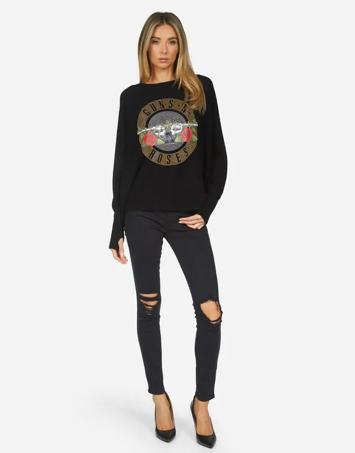 Ladona X Guns N039 Roses Black Women039s Lauren Moshi Sweaters and Knits