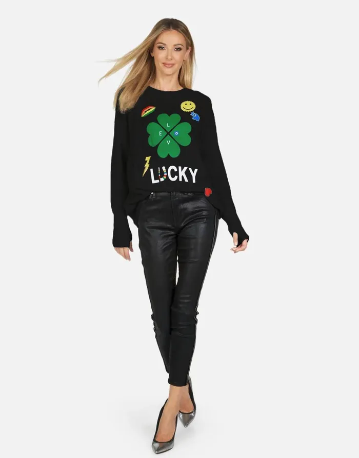 Ladona X Lucky Clover Black Women039s Lauren Moshi Sweaters and Knits